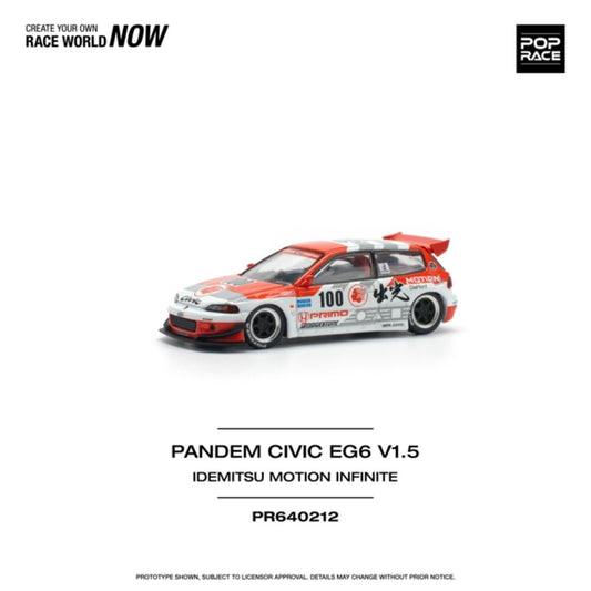 PRE ORDER STOCKS DUE APRIL / MAY 2025 1/64 POP RACE PR640212 HONDAPANDEM CIVIC EG6 V1.5 IDEMITSU MOTION INFINITE