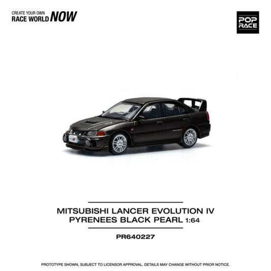 PRE ORDER STOCKS DUE APRIL / MAY 2025 1/64 POP RACE PR640227 MITSUBISHI LANCER EVOLUTION IV PYRENEES BLACK PEARL