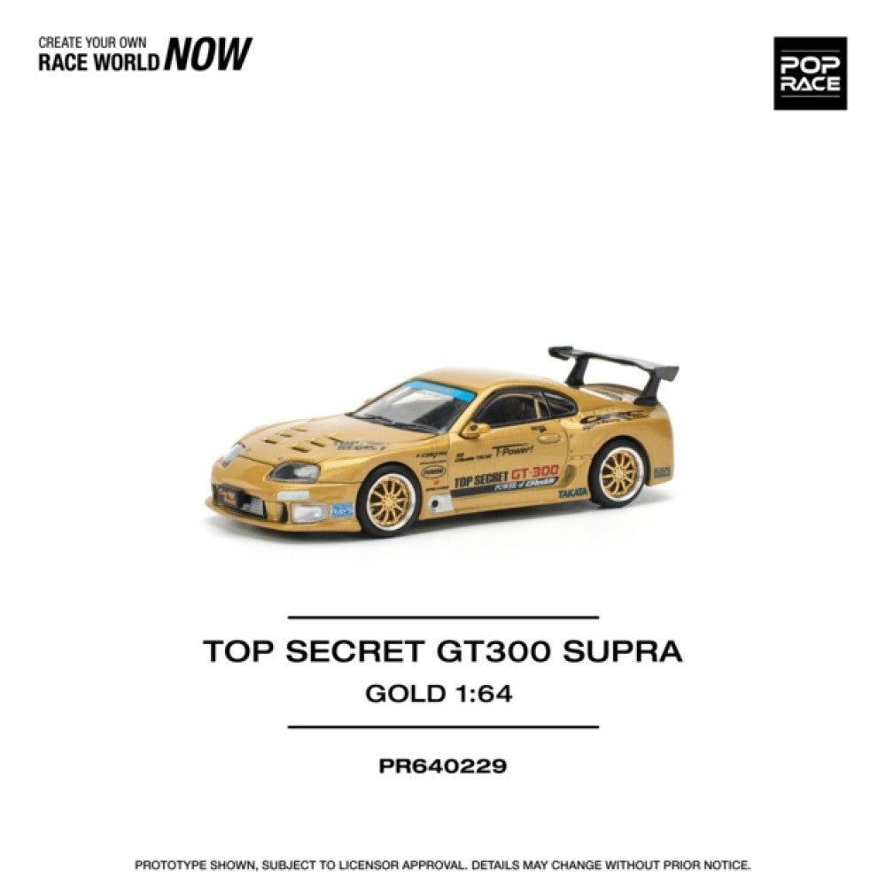 PRE ORDER STOCKS DUE JULY / AUGUST 2025 1/64 POP RACE PR640229 TOP SECRET TOYOTA GT300 SUPRA - GOLD (NEW TOOLING)