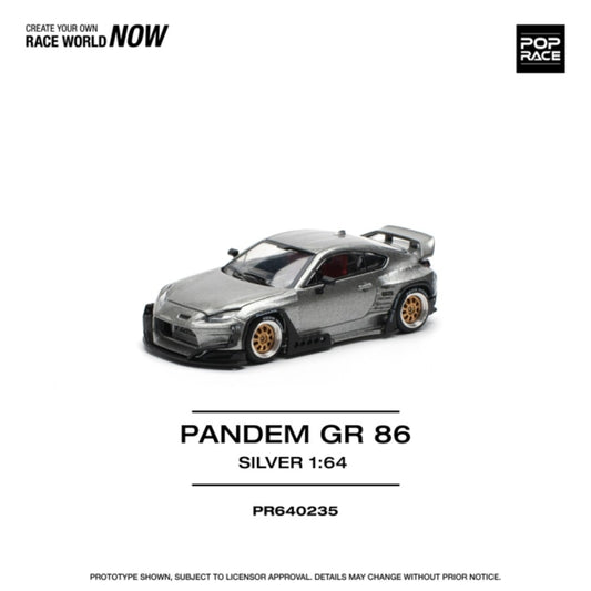 PRE ORDER STOCKS DUE JULY / AUGUST 2025 1/64 POP RACE PR640235 PANDEM TOYOTA GR86 - SILVER (NEW TOOLING)