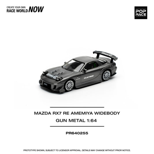 PRE ORDER STOCKS DUE JULY / AUGUST 2025 1/64 POP RACE PR640255 MAZDA RX7 RE-AMEMIYA - GUN METAL