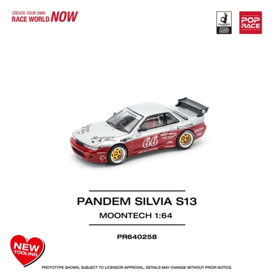 PRE ORDER STOCKS DUE NOVEMBER / DECEMBER 2025 1/64 POP RACE PR640258 NISSAN PANDEM SILVIA S13 - MOONTECH RED (NEW TOOLING)