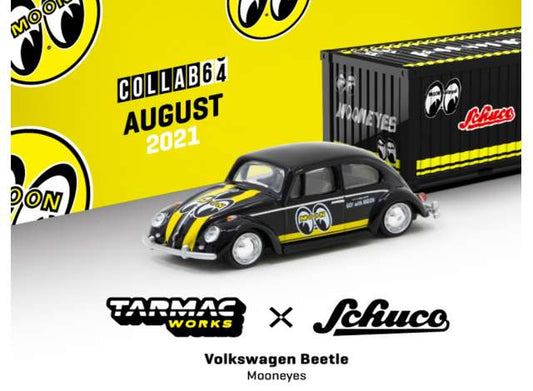 1/64 TARMAC SCHUCO T64S-006-ME2 VOLKSWAGEN BEETLE MOONEYES WITH CONTAINER BLACK AND YELLOW