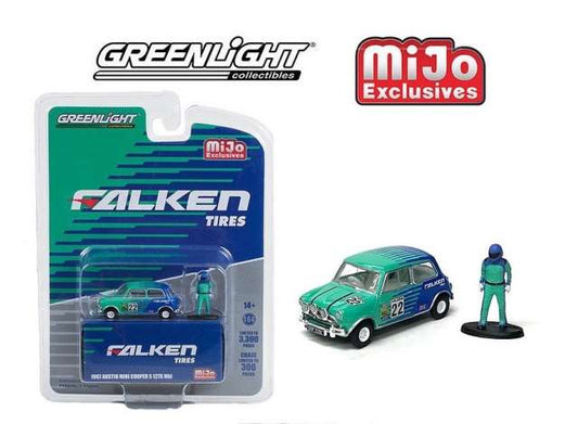 1/64 GREENLIGHT GL51454 1967 FALKEN TIRES AUSTIN MINI COOPER S 1275 MK1 WITH FIGURE