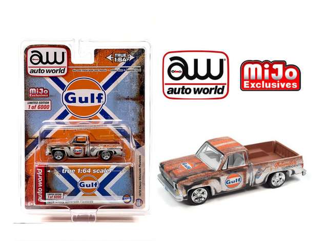 1/64 AUTOWORLD CP7936 1978 CHEVROLET SILVERADO FLEETSIDE GULF SILVER/PATINA RUST