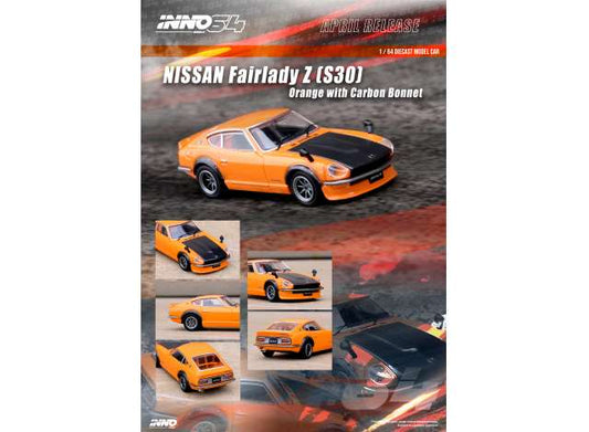 1/64 INNO64 IN64-240Z-ORG NISSAN FAIRLADY Z S30, ORANGE WITH CARBON HOOD