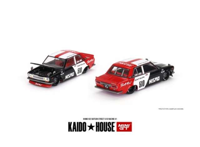 1/64 MINI GT MGTKHMG102 DATSUN STREET 510 RACING V1 *KAIDO HOUSE*, BLACK/WHITE/RED