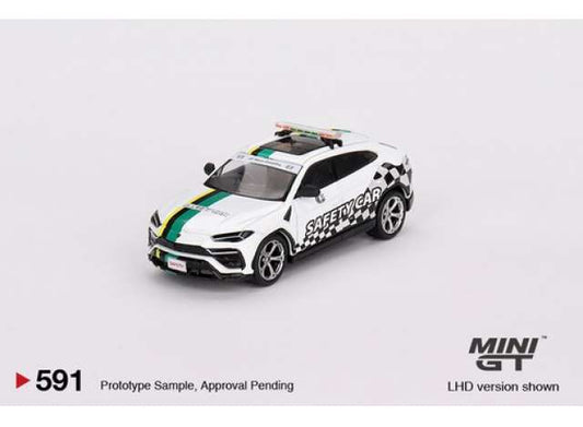 1/64 MINI GT MGT00591-R 2022 LAMBORGHINI URUS MACAU GP OFFICIAL SAFETY CAR, WHITE/GREEN