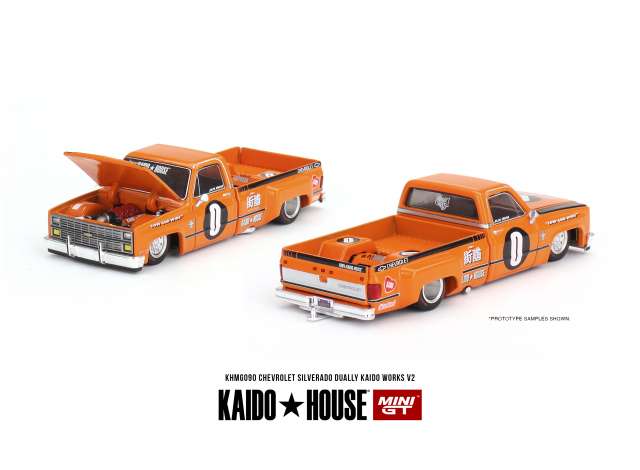 1/64 MINI GT MGTKHMG090 KAIDO HOUSE CHEVROLET SILVERADO DUALLY KAIDO WORKS V2, ORANGE