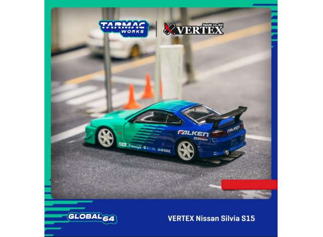 1/64 TARMAC TC-T64G023FA VERTEX NISSAN SILVIA S15 *FALKEN*, BLUE/GREEN