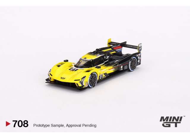 1/64 MINI GT MGT00708-L 2023 CADILLAC V-SERIES.R #01 CADILLAC RACING 24H DAYTONA 3RD PLACE, YELLOW/BLACK