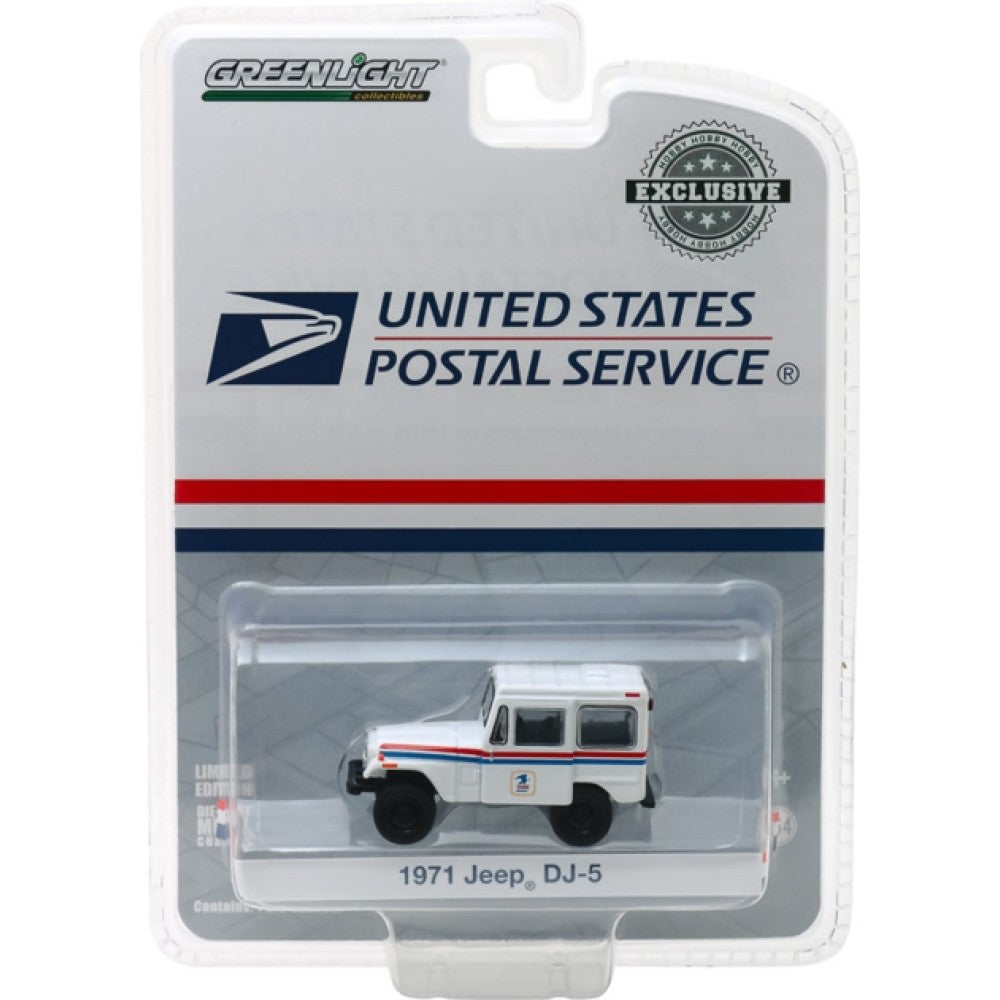 1/64 GREENLIGHT 29997 1971 JEEP DJ-5 USPS WHITE WITH RED AND BLUE STRIPES (HOBBY EXCLUSIVE)