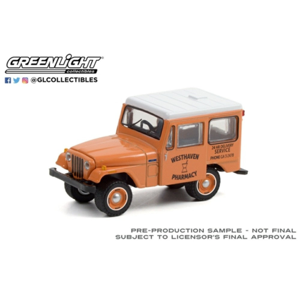 1/64 GREENLIGHT 35200-B BLUE COLLAR COLLECTION SERIES 9 1974 JEEP DJ-5 WESTHAVEN PHARMACY