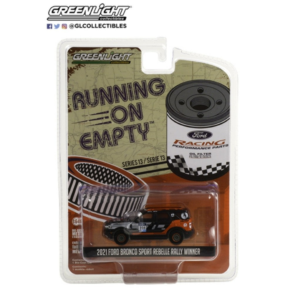 1/64 GREENLIGHT 41130-F RUNNING ON EMPTY SERIES 13 - 2021 FORD BRONCO SPORT NO.201 REBELLE RALLY WINNER FORD PERFORMANCE