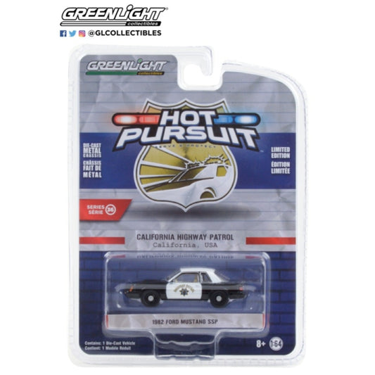 THIS ITEM IS AVAILABLE TO ORDER FROM OUR SUPPLIER - 1/64 GREENLIGHT GL42930-C HOT PURSUIT SERIES 36 - 1982 FORD MUSTANG SSP - CALIFORNIA HIGHWAY PATROL SOLID PACK