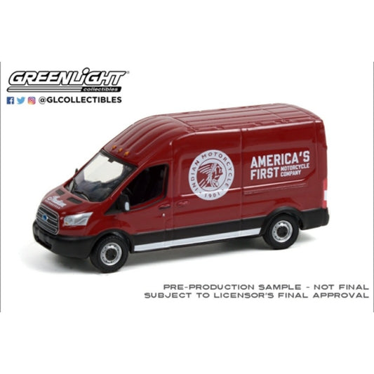 1/64 GREENLIGHT GL53030-B ROAD RUNNERS SERIES 3 2015 FORD TRANSIT LWB HIGH ROOF INDIAN MOTORCYCLE SALES AND SERVICE SOLID PACK