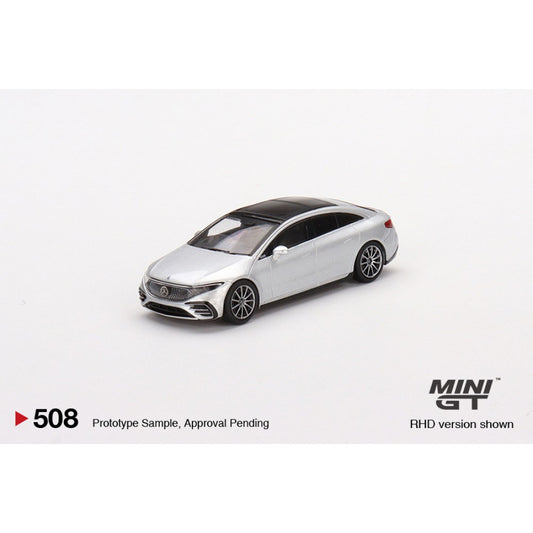 1/64 MINI GT MGT00508-R MERCEDES BENZ EQS 580 4MATIC HIGH-TECH, SILVER/BLACK RHD