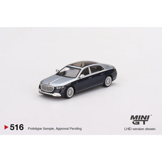 1/64 MINI GT MGT00516-R MERCEDES-MAYBACH S680 CIRRUS SILVER/NAUTICAL BLUE METALLIC RHD